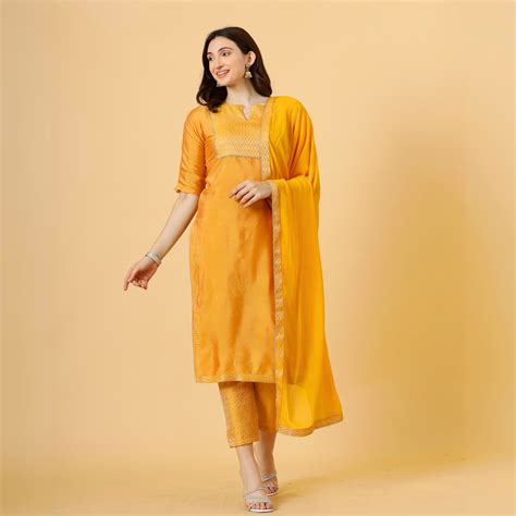 Stunning Amber Silk Straight Kurti with Brocade silk pants – Rajanyas