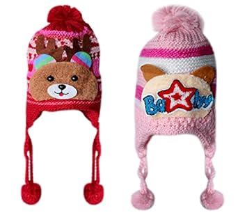 Buy Prime Set of 2 Pcs Woolen Fur POM POM Beanie Cap/Winter Warm Cap ...