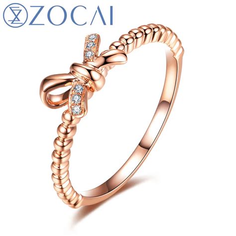 ZOCAI Brand Gift Ring Natural 0.02 CT Diamond Ring with Real 18K Rose ...