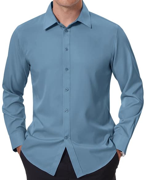 DEMEANOR Men's Long Sleeve Stain Sheild Stretch Dress Shirt Casual ...