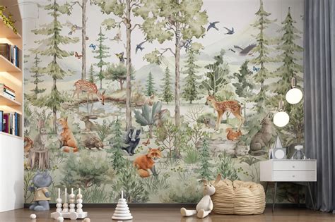 Enchanted Woodland Friends Wall Mural for Storybook Walls