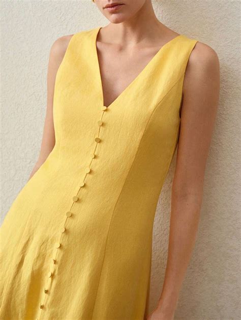 MOTF PREMIUM WOMEN'S V-NECK CINCHED WAIST A-LINE MIDI LINEN BLEND DRESS ...