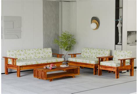 Buy Crispin 3+1+1 Seater Wooden Sofa Set ( Teak Finish ) Online in ...