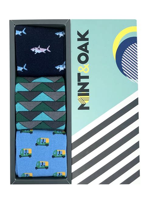 Get Pack of 3- Auto, Shark & Geometric Crew Socks at ₹ 999 | LBB Shop