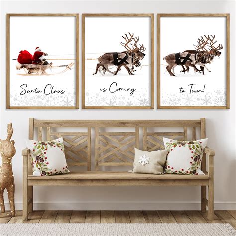 Amazon.com: LITIVY Framed Set of 3 Christmas Wall Art Christmas Santa ...