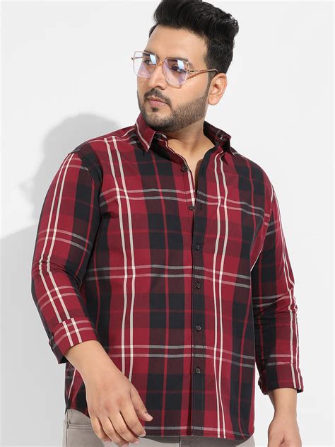 Plus Size Plaid Red Cotton Shirt (3XL - 6XL) | Instafab Plus