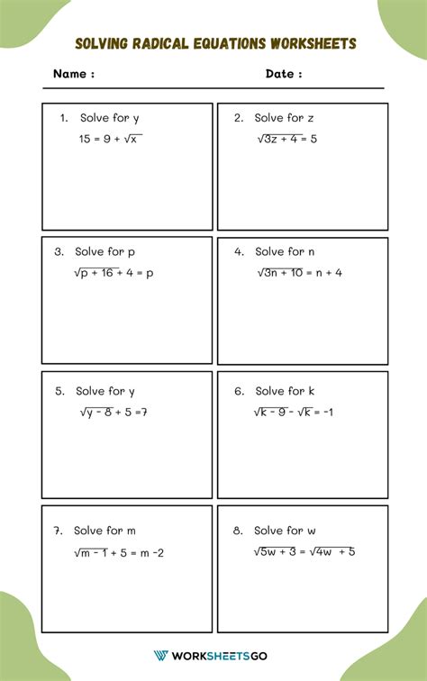 Image result for Solving Radical Equations Worksheet