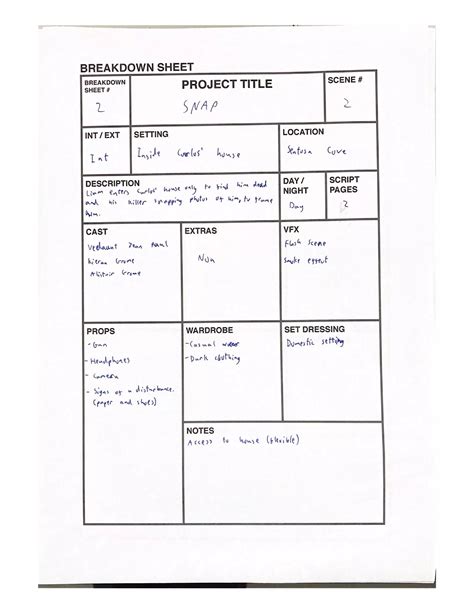 Image result for Script Breakdown Sheet