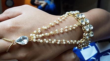 Buy Sanjog Embellished Golden Kundan Moti Ring Bracelet/Bangle For ...