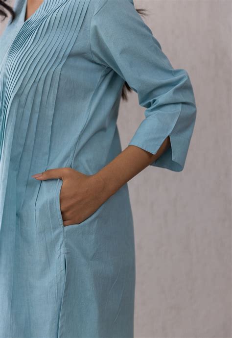 BLUE SOLID PINTUCKS COORD SET