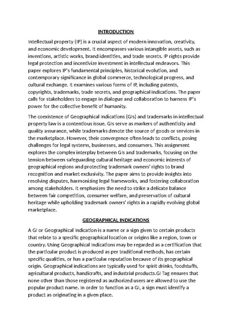 Ipr ayushi - INTRODUCTION Intellectual property (IP) is a crucial ...