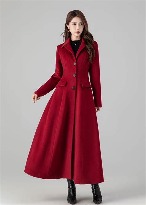 Red Long Winter Coat, Trench Coat, Maxi Wool Coat, Swing Wool Coat ...