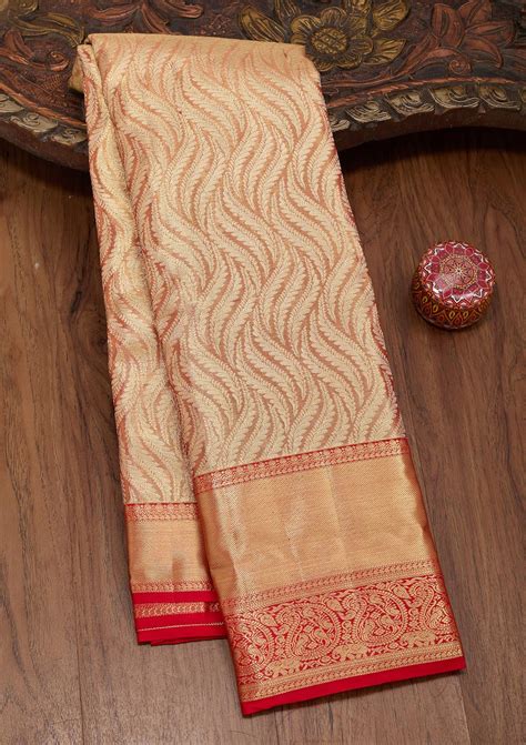 Buy Light Brown Zariwork Tissue Silk Saree - Koskii