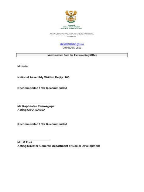 Question NW160 to the Minister of Social Development - pmg org Doc ...