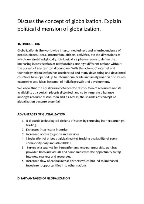 Globalization Assignment (Sem 4): Exploring Political Dimensions and ...