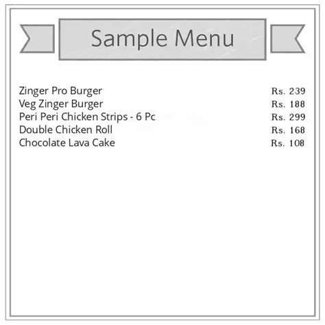 Menu of KFC, Vyttila, Kochi