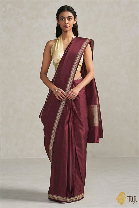 'Preshti' Maroon Pure Soft Satin Silk Banarasi Handloom Saree - Tilfi