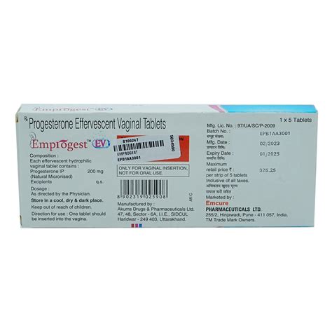 Emprogest EV 200 Tablet 5's Price, Uses, Side Effects, Composition ...