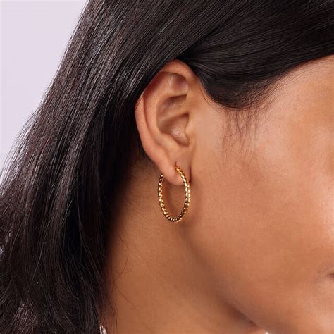 22KT Yellow Gold Radiant Beaded Hoop Earrings