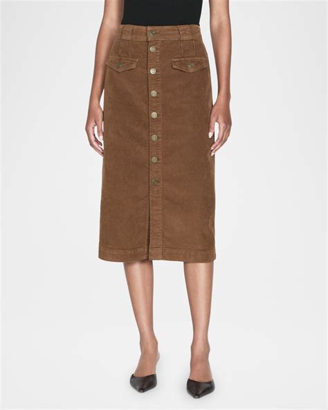 FRAME The Penelope Corduroy Midi Skirt | Neiman Marcus