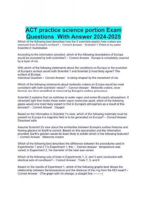 ACT practice science portion Exam Questions With Answer - ACT practice ...