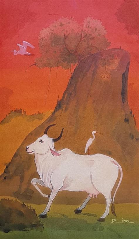 "Friend": Orange Red Watercolor Painting (16x10) by Rina Roy | ArtZolo.com