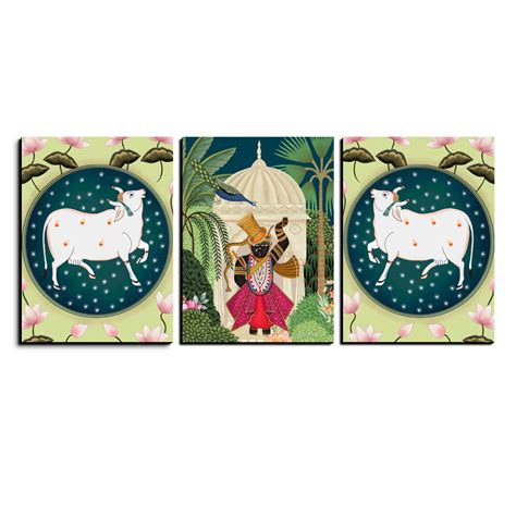 Chalk My Theme Set of 3 Pichwai Cow and ShrinathJi Wooden Painting For ...