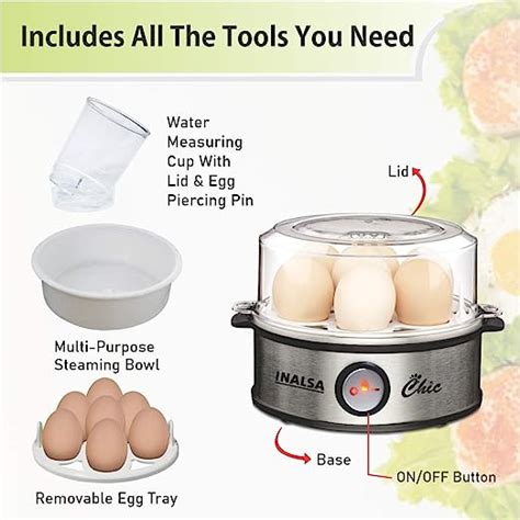 Inalsa Chic Instant Egg Boiler, 360 Watts, Steel Base, Food Grade BPA ...