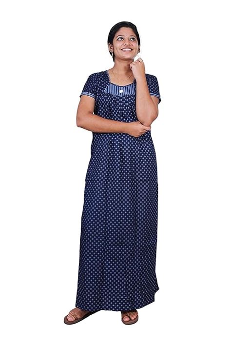Buy BODYFORM Nighty Kerala Model Cotton Pipping Nighty Navy Blue (Large ...