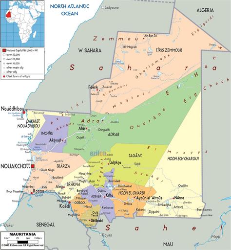 Large political and administrative map of Mauritania with roads, cities and airports ...