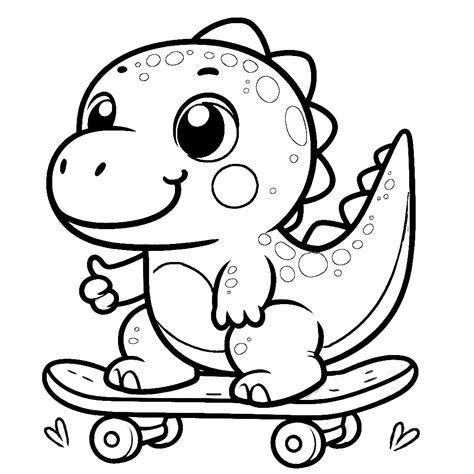 Cute Dino on Skateboard Thumbs Up 🦕🛹👍 Coloring Page