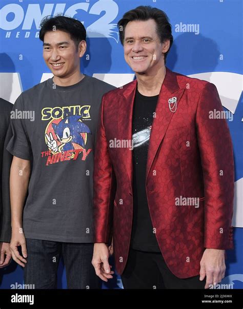 (L-R) Chief Executive Officer of Sega Haruki Satomi and Jim Carrey at the SONIC THE HEDGEHOG 2 ...