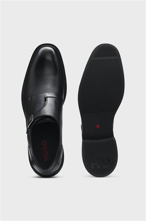 HUGO - Leather monk shoes with roller buckle - Black