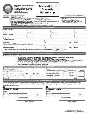 Fillable Online Declaration of Domestic Partnership - Nevada Secretary ...