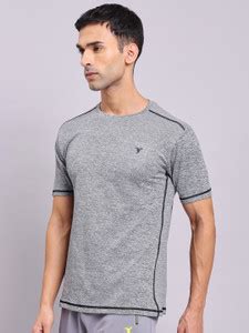 TECHNOSPORT Solid Men Round Neck Grey T-Shirt - Buy TECHNOSPORT Solid ...