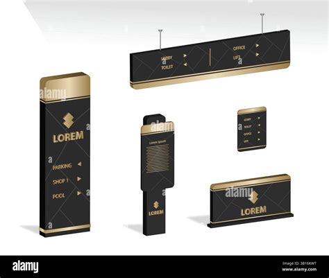Wayfinding system signage 3d design mockup set Direction signs Exterior ...