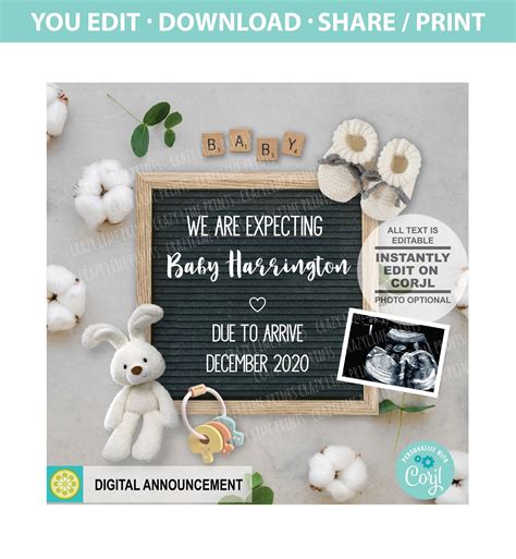 Editable Pregnancy Announcement Template Free - Educational Printable ...