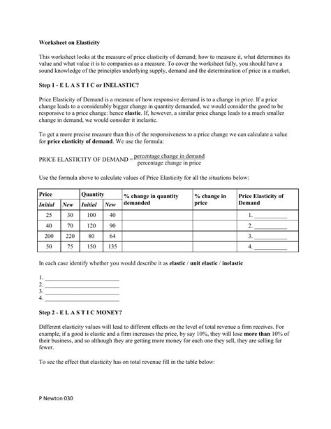 This worksheet looks at the measure of price elasticity of demand