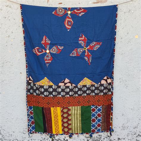ANAMEVA - Applique Ajrak Pure Cotton Dupatta Blue – Sanskruti