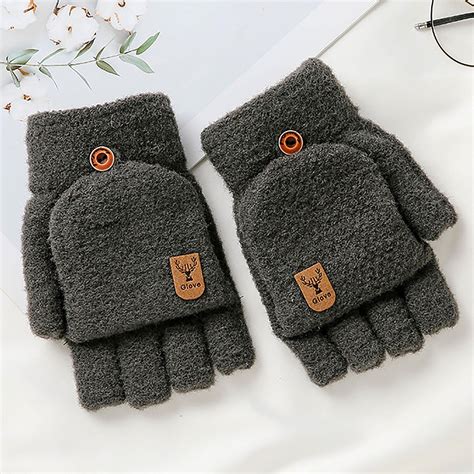 Winter Knitted Fingerless Gloves Thermal Insulation Warm Convertible ...