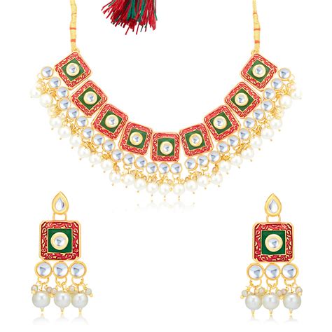 Sukkhi Delightful Kundan Gold Plated Meenakari Necklace Set for Women ...