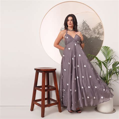 Halter Neck Heart EmbrodieredPadded Maxi Gown – Westoraa