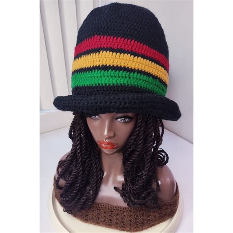 XXL 3 Stripe Mad Hatter Roll Brim Rasta Top Hats for Locs Rastafarian ...