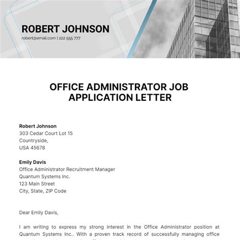 Free Office Administrator Job Application Letter Template - Edit Online & Download | Template.net