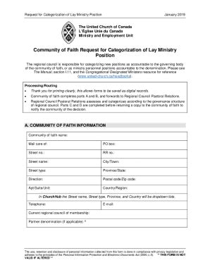 Fillable Online Community of Faith Request for Categorization of Lay ...