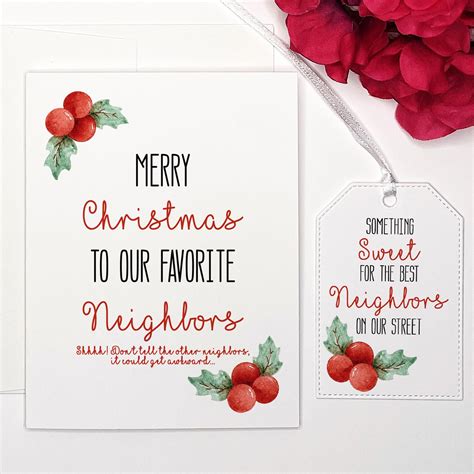 Christmas Card for Neighbor With Matching Gift Tag, Merry Christmas to ...