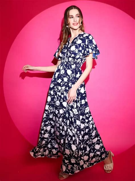 Midnight Blossom Fit and Flare Long Maxi Dress by Wyshlist