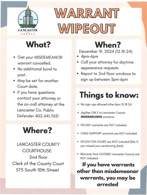 📢 WARRANT WIPEOUT... - Lancaster County Sheriff's Office