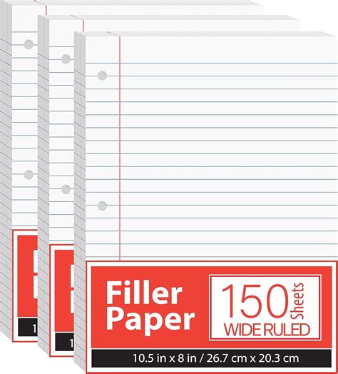 VEEBOOST Wide Ruled Loose Leaf Notebook Paper, 56 gsm, Large 3-Pack ...