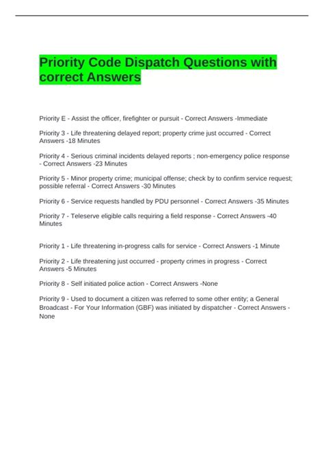 Priority Code Dispatch Questions with correct Answers - Priority ...